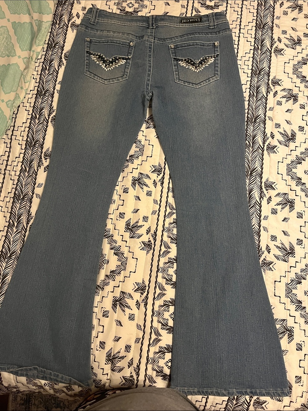 Red Rivet Light Blue Embellished Pocket Jeans
